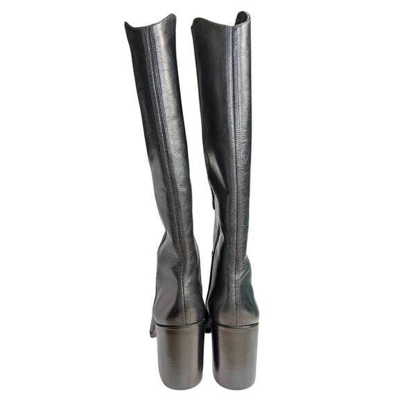 Franco Sarto Ticada Black Leather Knee-High Pointed Toe Block Heel Boots 10 - Picture 5 of 9